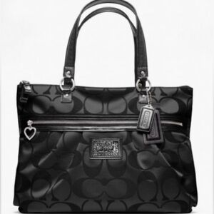Coach Black Poppy Daisy Signature Tote